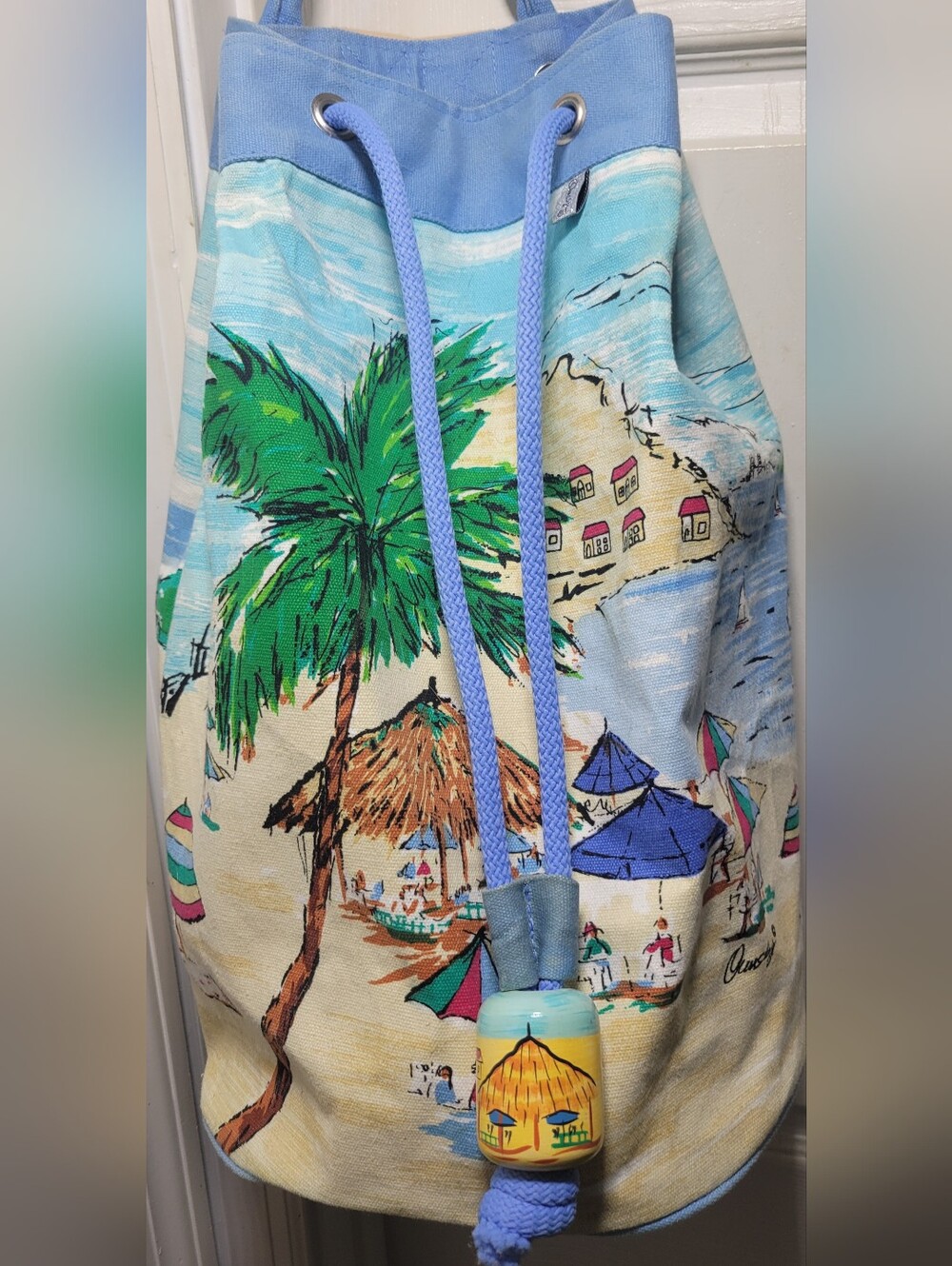 Vintage Ormsby Beach Scene Drawstring Backpack Coastal Tropical Canvas Bag Sailb